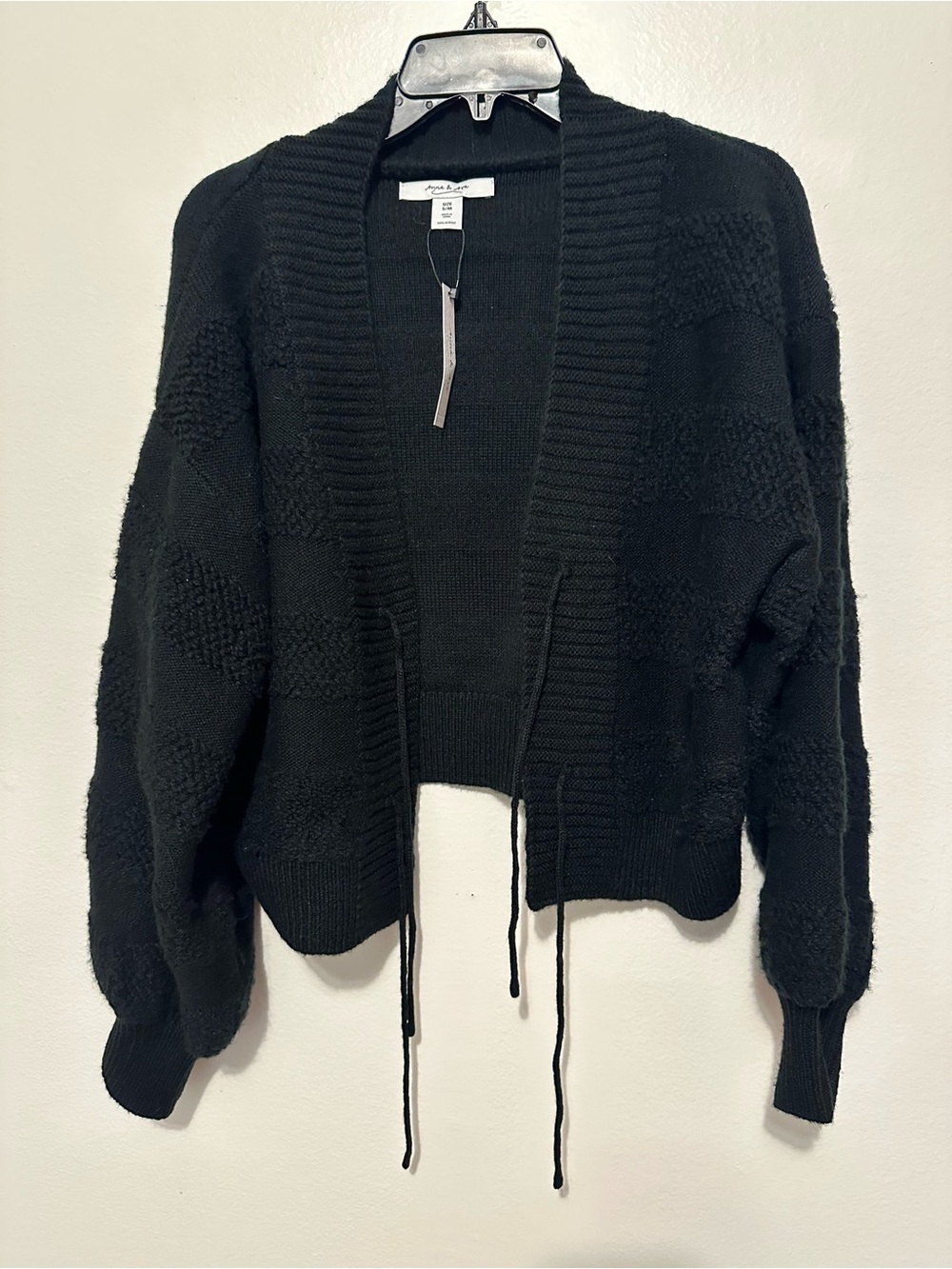 Anna & Ava Black Cropped Cardigan Sweater Women's Long Sleeve Tie Front S/M